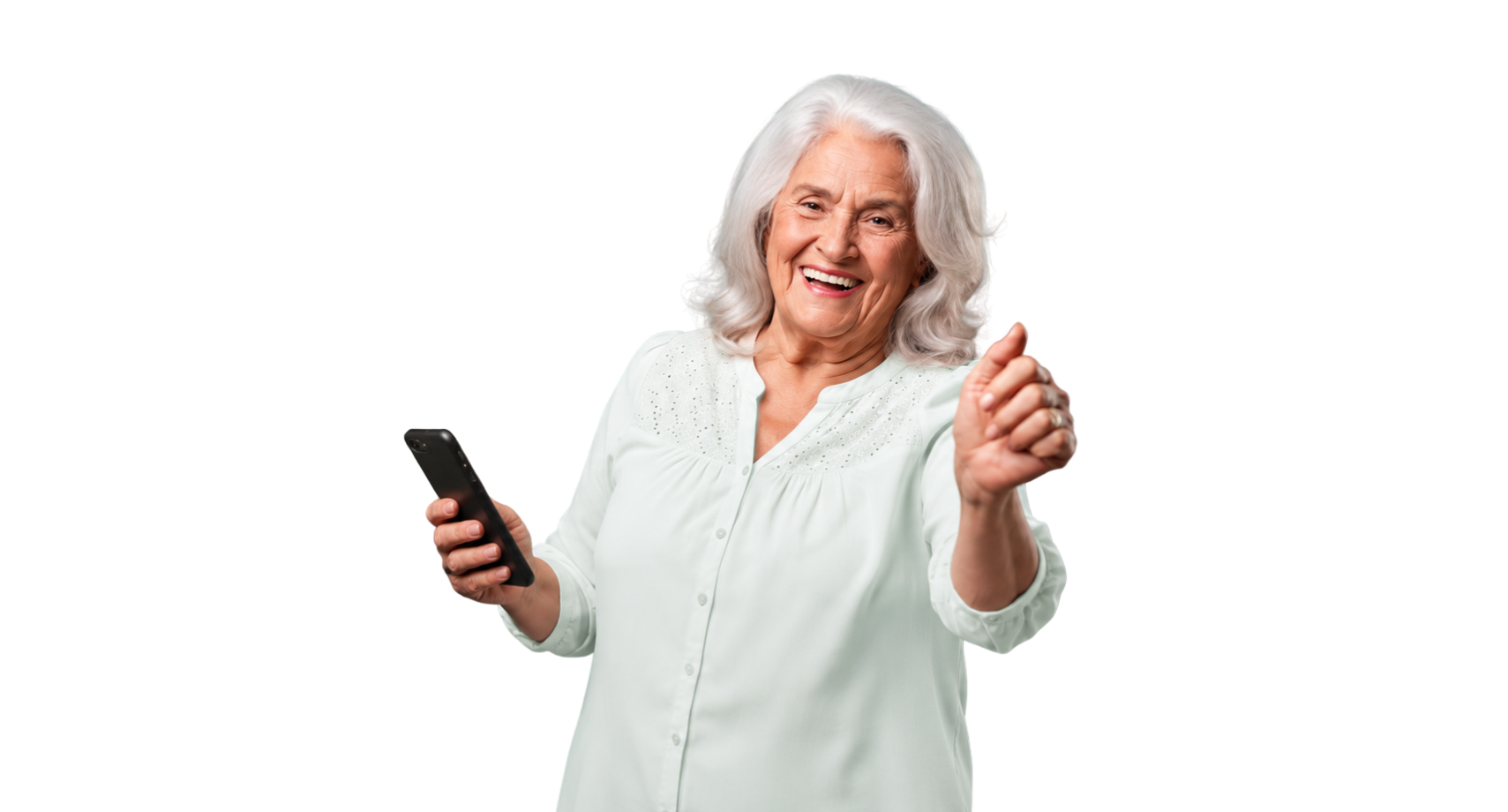 Cliente satisfeita usando o celular para falar com a RC
